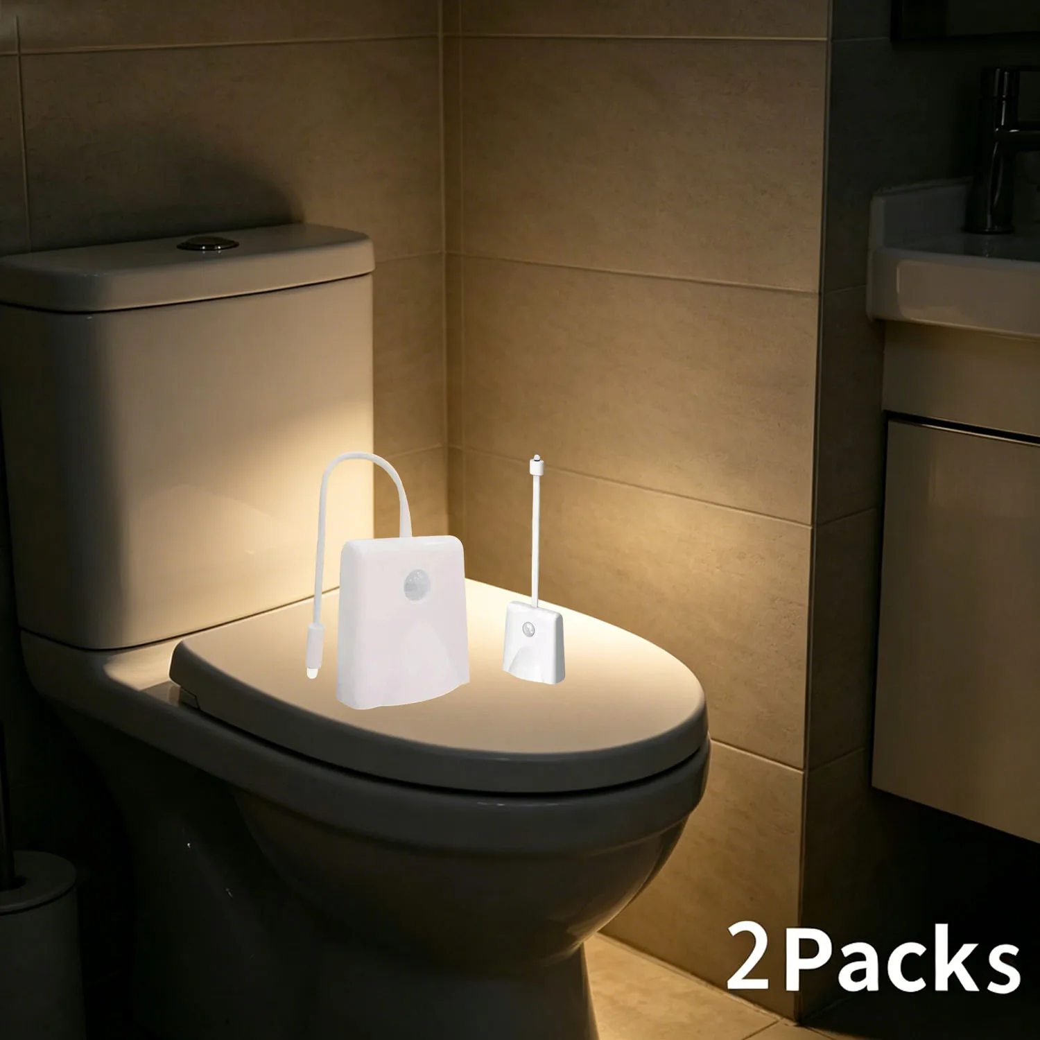 2pcs Smart RGB Seven-Color Changing LED Toilet Lights，with Auto On/Off，Adjustable Arm Design Fits All Toilet Types