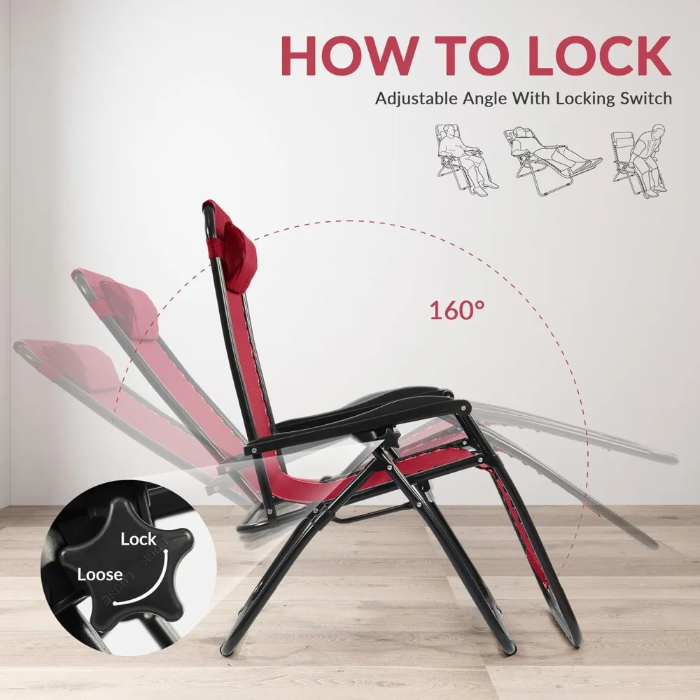 كرسي صالة بدون جاذبية مع حامل أكواب ووسادة، كرسي قابل للطي للاستلقاء في الهواء الطلق قابل للتعديل للبالغين في حمام السباحة والتخييم على الشاطئ #6