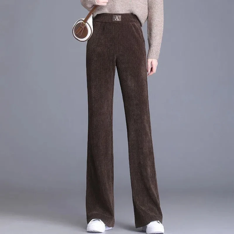 

Plus Fleece Flare Pants Women Autumn Winter New High Waist Elastic Loose Wide Leg Elastic Waist Solid Letter Casual Trousers