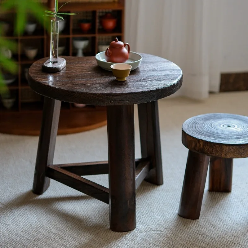 ti-Solid Wood Tatami Tea Tables Crescent Shaped Floor Desk for Bay Window Low Profile Coffee Zen Homestay Modern Furniture-