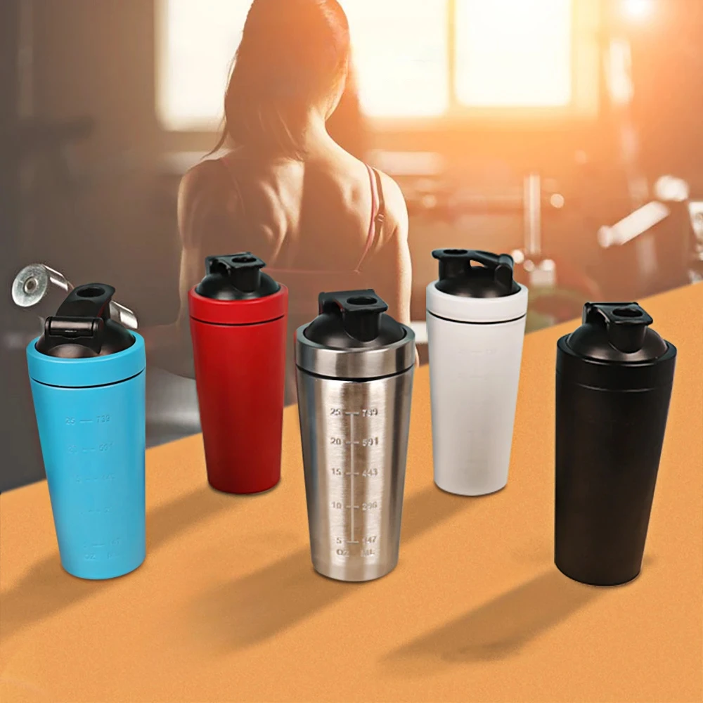 500/750ml Stainless Steel Protein Powder Shaker Leak Proof Water Bottle Portable Outdoor Fitness Sports Milkshake Mug with Scale