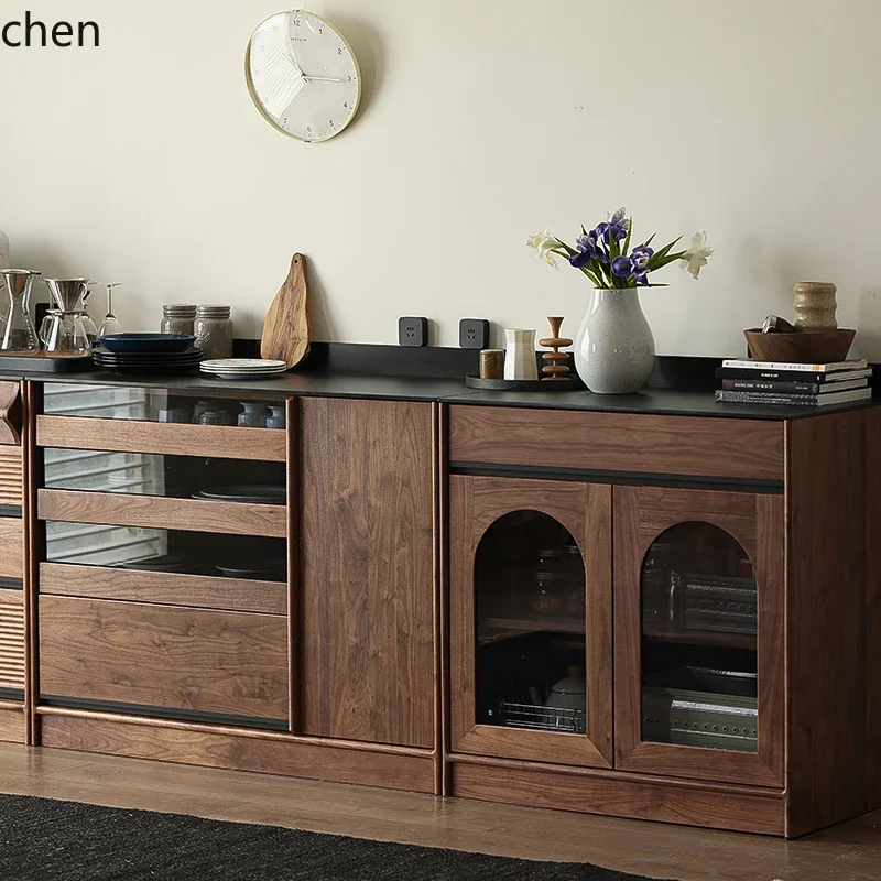 

side cabinet retro restaurant solid wood rock slab storage cabinet power track tea cabinet