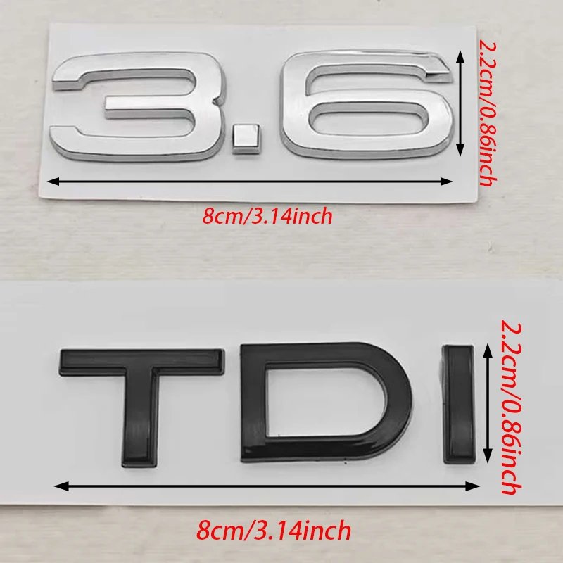 

3D ABS Glossy Black 2.4 3.6 3.8 4.2 TDI Letter Emblem for Audi A3 A4 A5 A6 A7 A8 Q3 Q5 Q7 Q8 Rear Trunk Badge Sticker