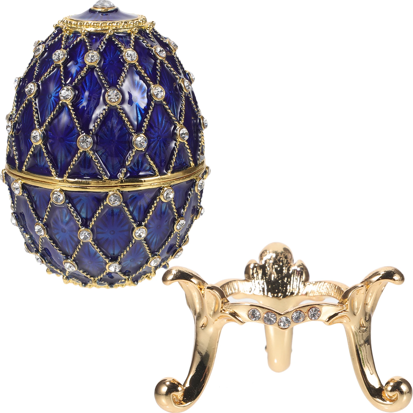 

Easter Egg Jewelry Case Vintage Rhinestone Ring Box Hollow Design Gold Plated Background Bracelet Necklace Earring Storage Alloy