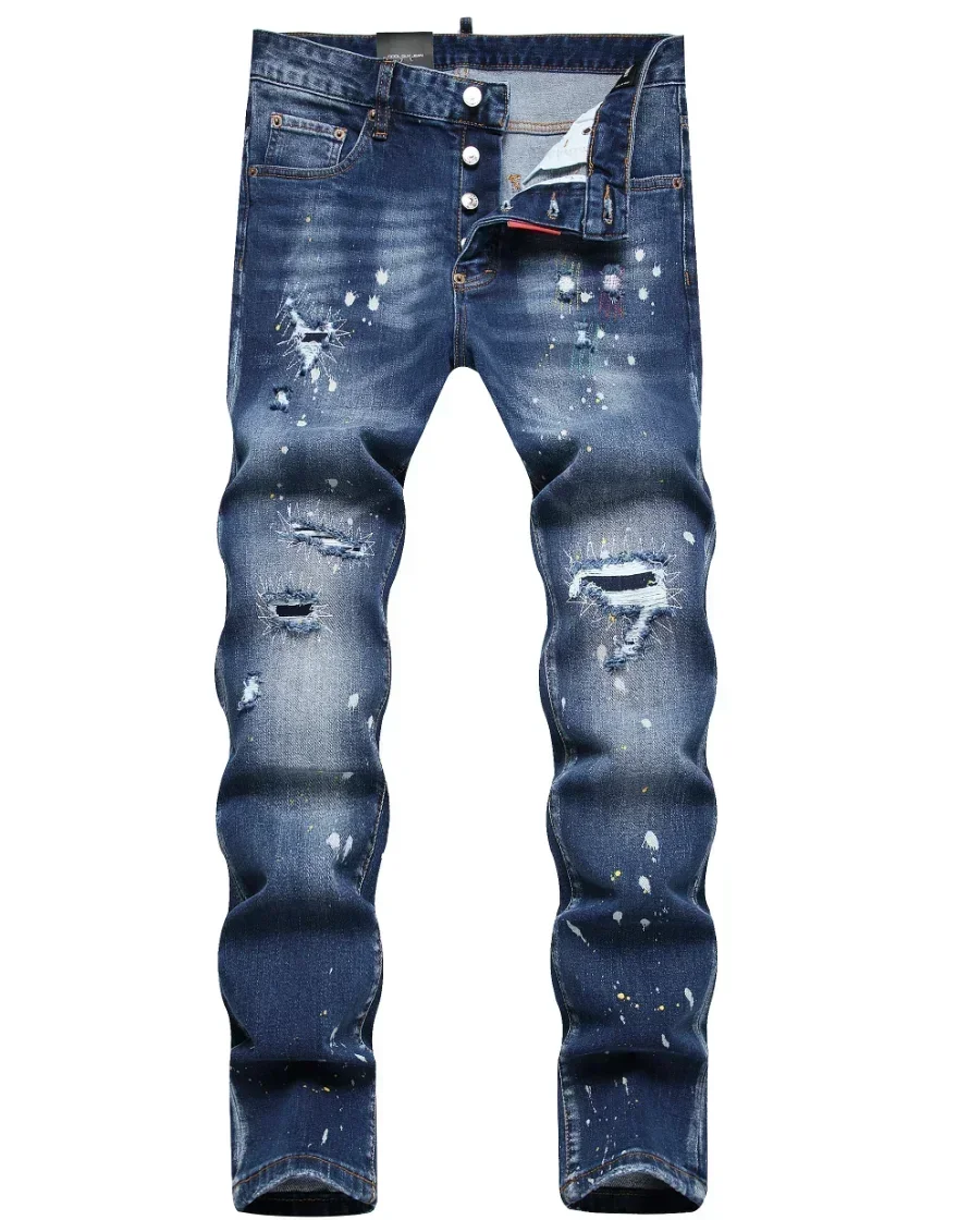 

New Y2k Men's Ripped Jeans Luxury Men Skinny Jeans Light Blue Holes Pants Quality Male Fashion Stretch Slim Slim Fit Trousers