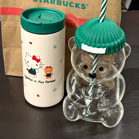 New For Starbucks Cute Animal Bear Straw Glass Transparent Glass For Men Women Birthday Christmas Gift Milk Tea Cup With Straw