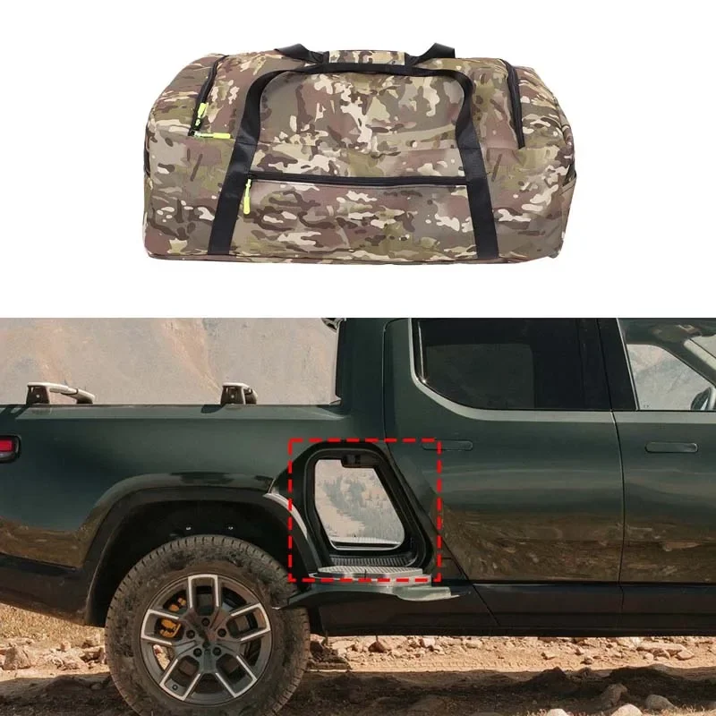 

For Rivian R1T R1S 2022-2025 Oxford Army Green Car Back Row Gear Thoroughfare Storage Bag Tool Storage Bag Car Accessories
