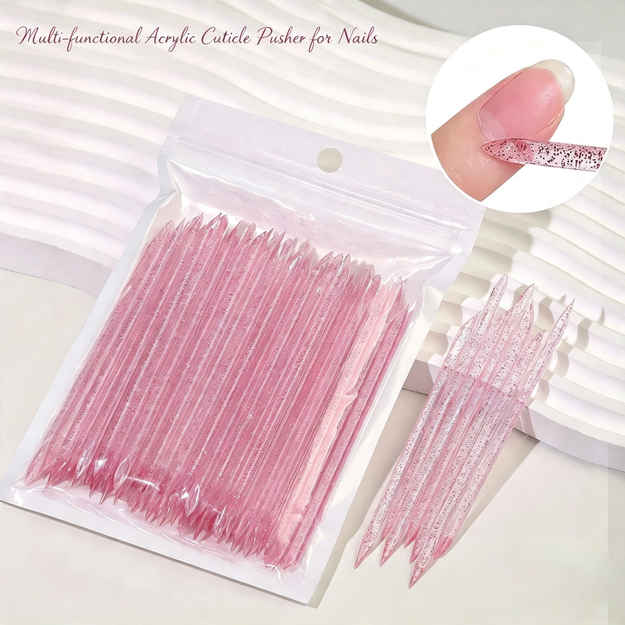 50/100Pcs Acrylic Cuticle Sticks Glitter Crystal Double Ended Cuticle Pusher Nail Art Dotting Tools Dead Skin Remover Sticks