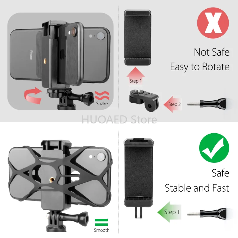 With 1/4 Screw Hole Universal Mobile Phone Holder for Tripod Headband Fix Mount for IPhone Xiaomi Samsung Huawei VP129F