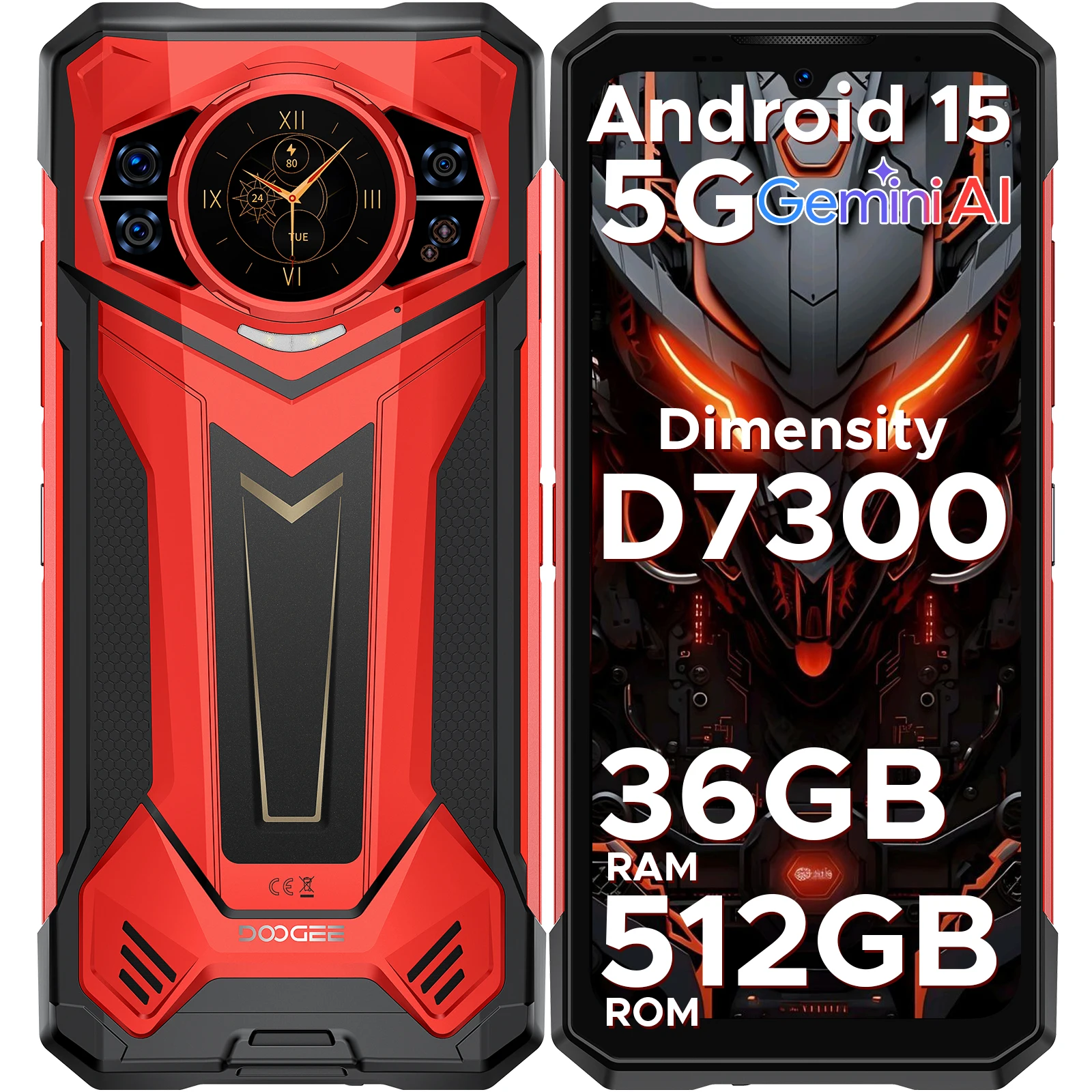 DOOGEE S200 Plus 5G AI Wytrzymały Telefon 36GB(16 20) 512GB Dimensity 7300 Telefony do Gier 1,32'' Tylny Wyświetlacz 6,72'' Bateria 11000mAh