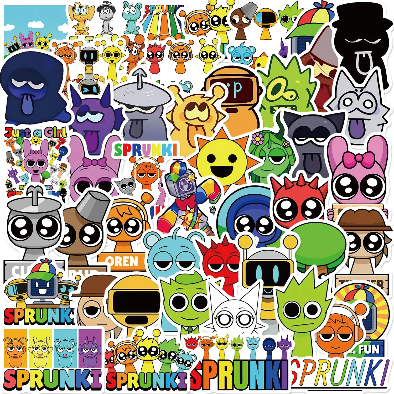 50 pçs bonito incredibox adesivos para capacete garrafa de água portátil telefone skate diy notebook sprunki decalques