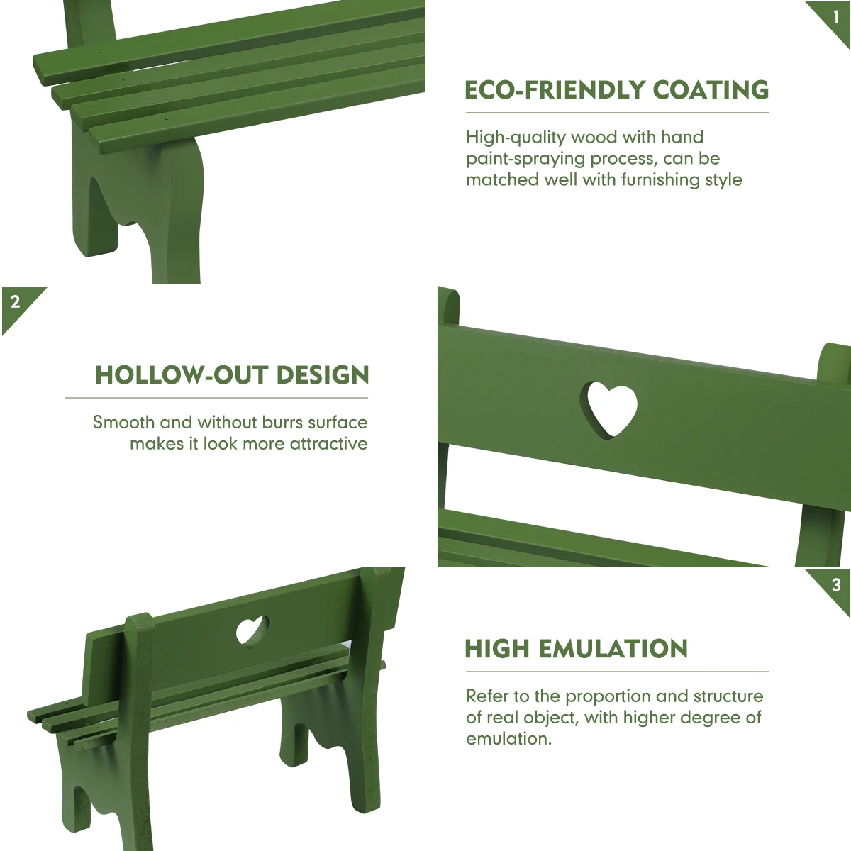 

Miniature Wooden Bench Decorative Garden Chair For Dollhouse Landscape Ornament Home Desk Display Craft Prop Green