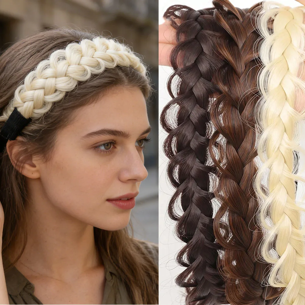 

Модная синтетическая плетеная повязка на голову с регулируемым ремешком, эластичная повязка для волос, аксессуары для плетения кос, плетеное украшение для волос