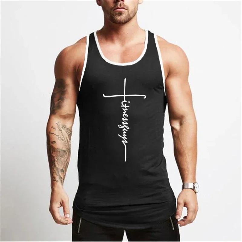 New Fashion Cotton Sports Tank Top Men Gym Sleeveless Shirts Fitness Mens Muscle Vest Bodybuilding Clothing Workout Singlets