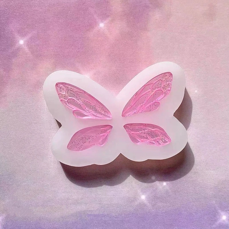 

R3MC Shiny Glossy Geometry Butterfly Elf Wings Silicone Epoxy Resin Mold DIY Keychain Pendant Jewelry for Bag Decorations