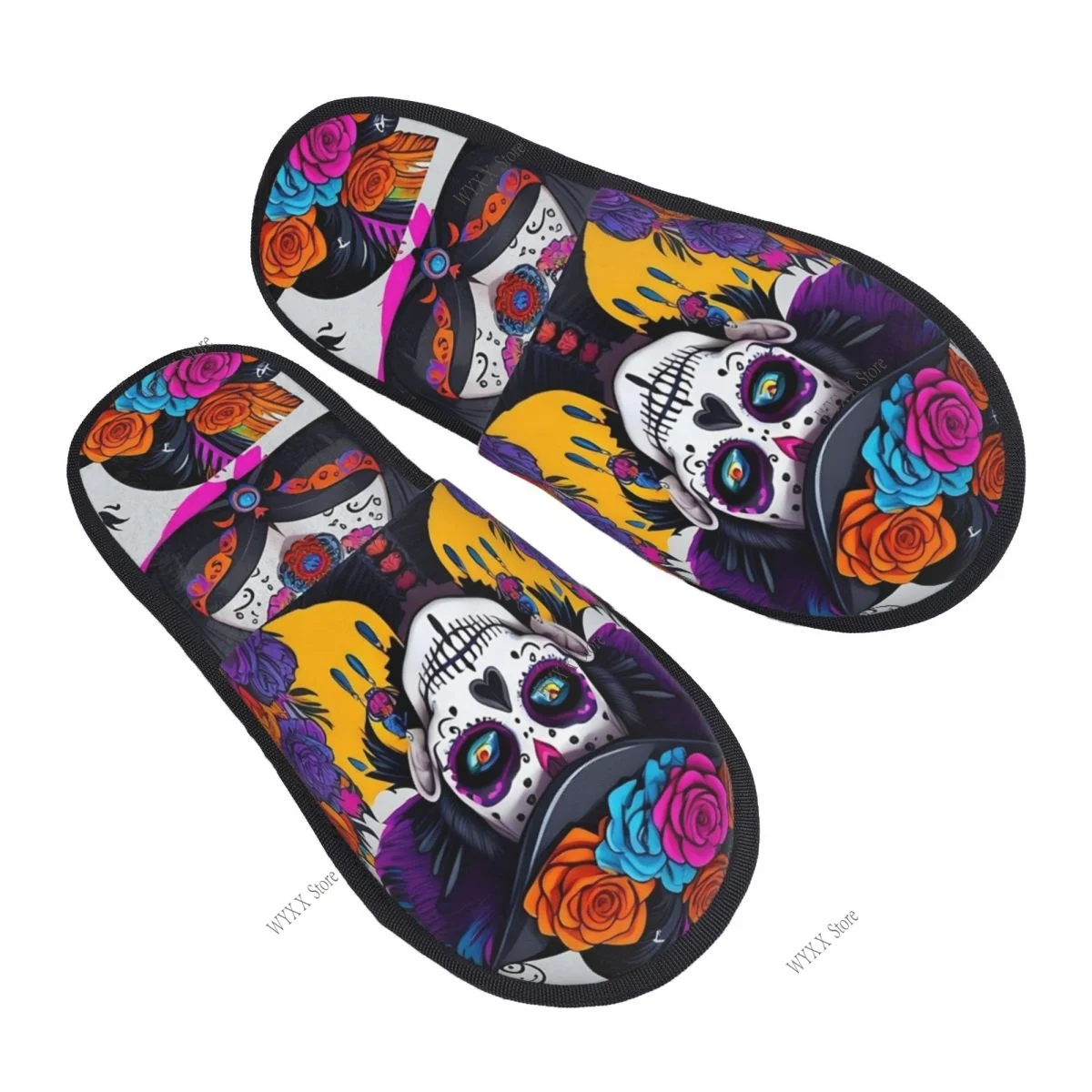 Fur Slipper For Women Men Fashion Fluffy Winter Warm Slippers Mexican Catrina Girl Day Of The Dead Sugar Skull House Shoes