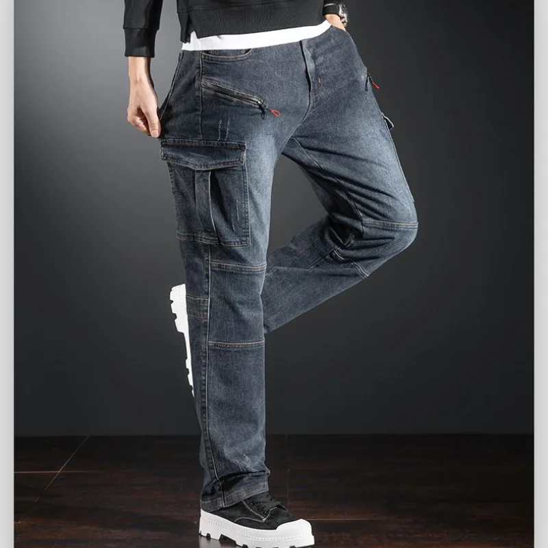 2024 New Men's Jeans Outdoor Sports Jogging Cargo Pants Street Style Multi-Pocket Fashion Large Size Loose Jeans Men's Clothing