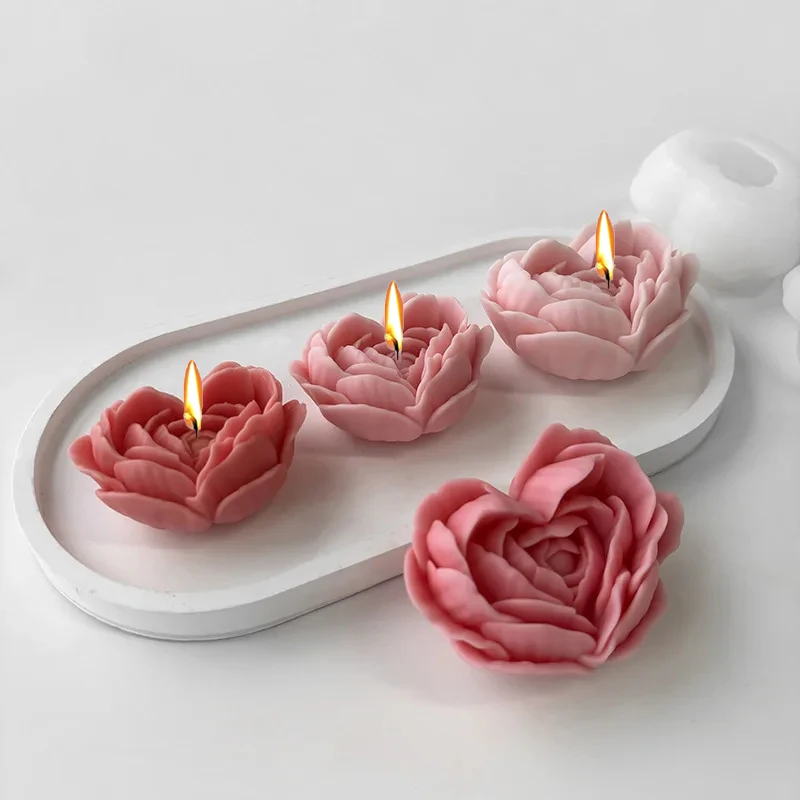 Love Flowers Silicone Candle Molds 3D Heart Flower Scented Candle Resin Gypsum Soap Mold DIY Chocolate Fudge Cake Baking Tools