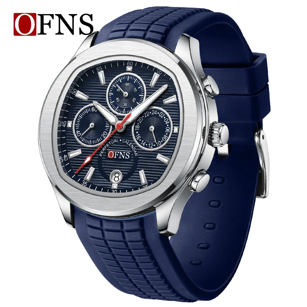 OFNS Top Brand Fashion 8019 Men's Quartz Watch Multi Functional Three Eye Six Pin Waterproof Luminous Calendar Multi-functional