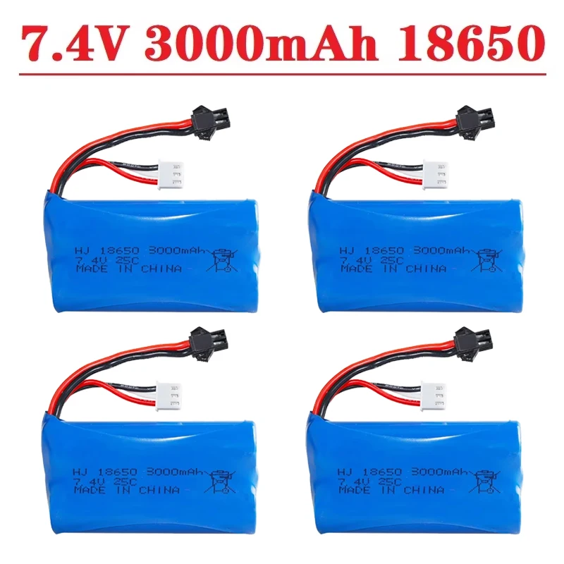 3.0Ah With SM Plug 7.4V 18650 Battery for WPL U12A S033g Q1 H101 H103 Rc Boats Cars Tanks Parts 2S 7.4V Lipo Battery