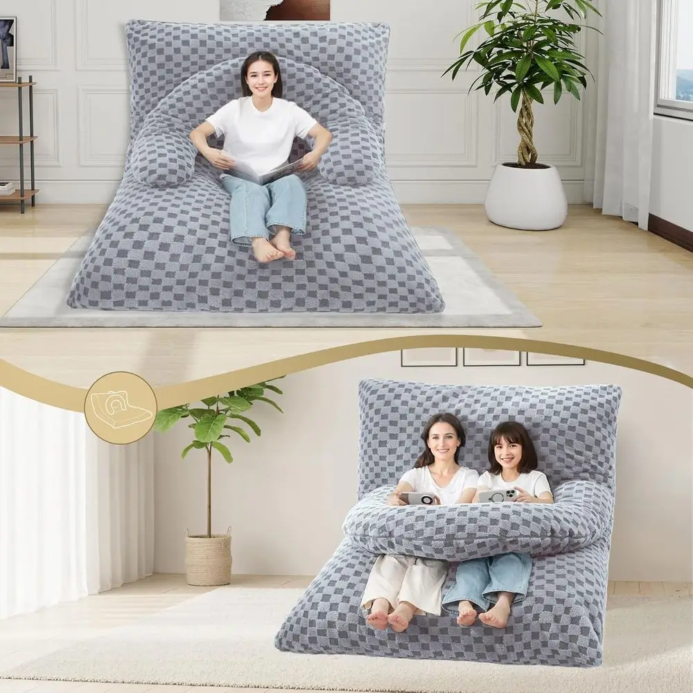 أريكة سرير قابلة للتحويل مع غطاء قابل للغسل ووسادة محمولة على شكل حرف U، كرسي بين باج رمادي فاتح عملاق #5