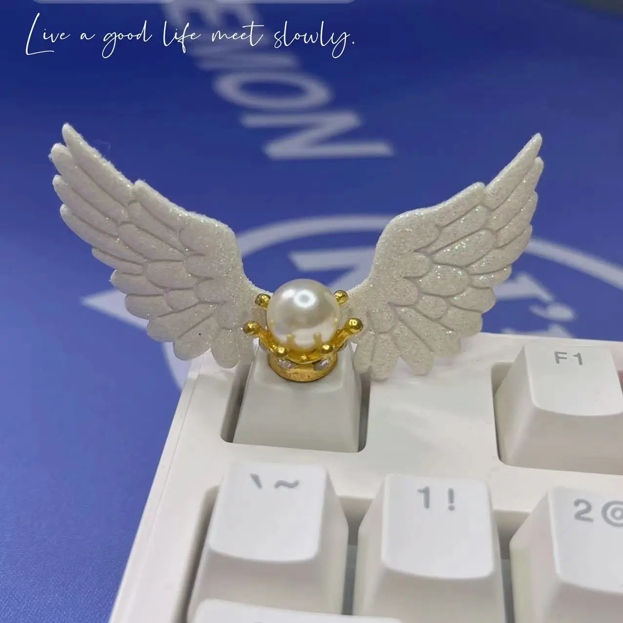 Sparkling Gold Pink Wings Keycaps Girl Pink Cartoon Anime Gifts Customized Couple Games Mechanical Keyboard Keycaps