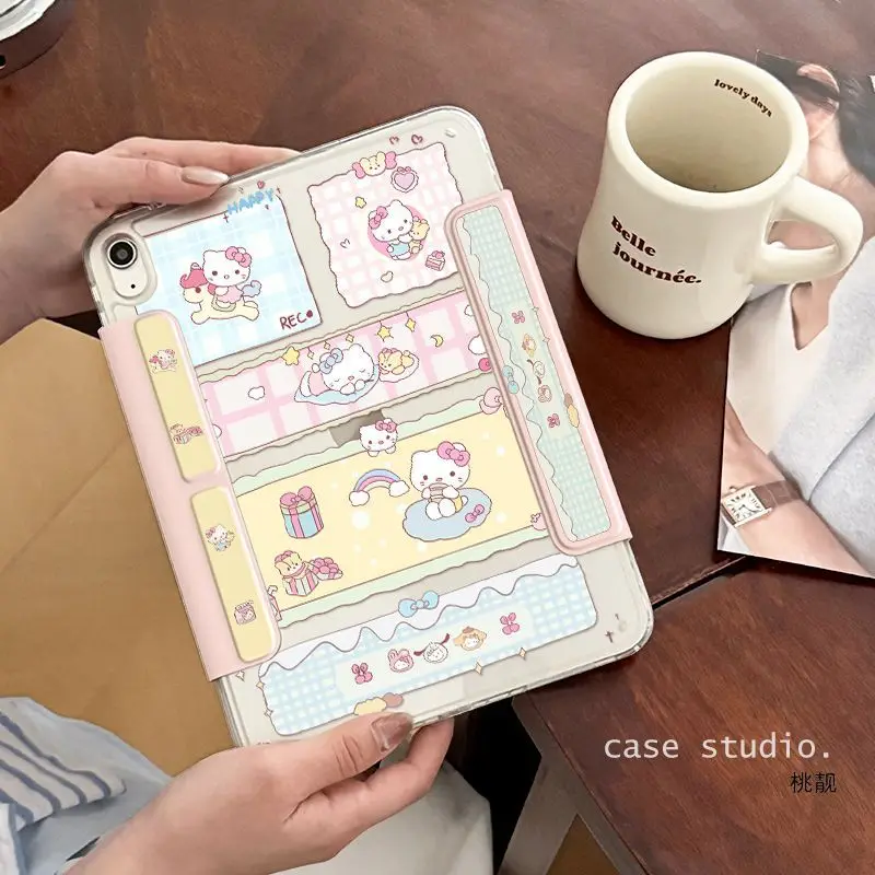 

Защитный чехол Kawaii Hello Kitty для iPad Pro 2024 Air 4 5 6 7 11 дюймов 8 9 11th Magnetic Suction Y-Fold Съемный чехол