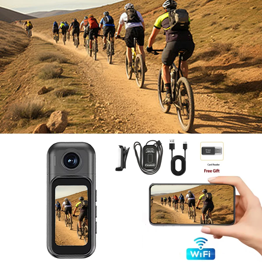 

Мини-камера WiFi 1080P Ultra HD с сенсорным экраном 1,47 дюйма для шлема, велосипеда, мотоцикла, POV-съемки и видеоблогинга