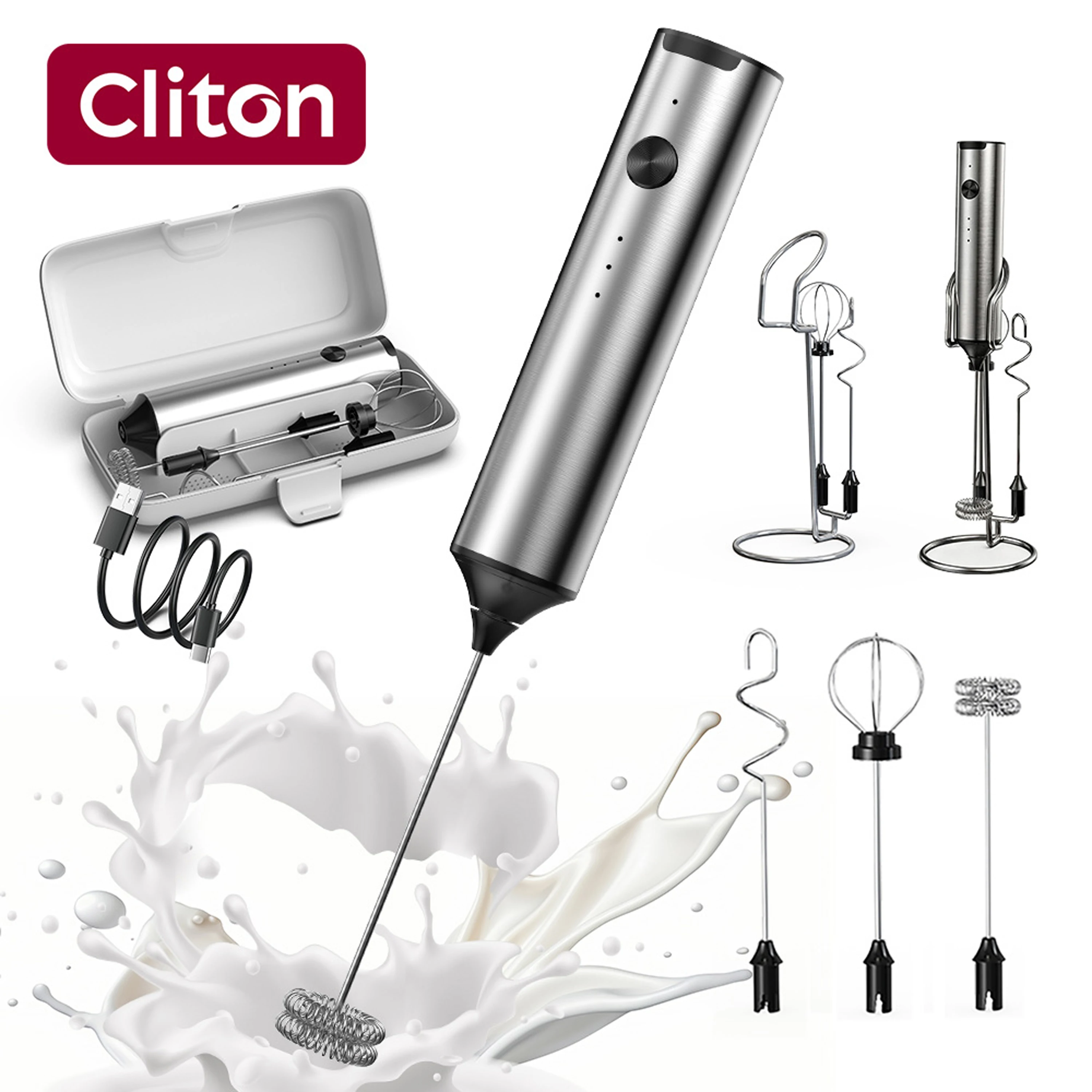 Cliton Durable Wireless Charging Automatic Milk Frother Handheld Stainless Steel Electric Mixer for Protein