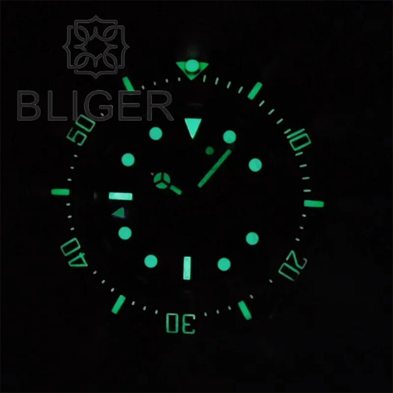 BLIGER 43mm SEA Dive Watch For Men GMT NH34 Automatic Luminous Bezel Black Dial AR Sapphire Glass With Magnified Date Waterproof