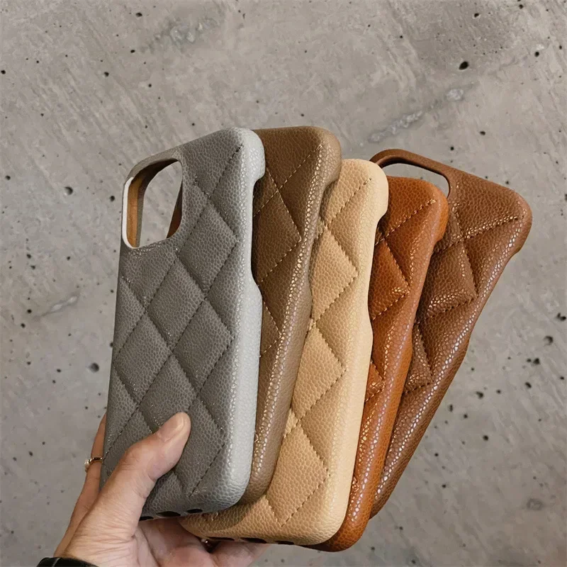 For iPhone 16 15 14 13 Pro Max Luxury Geometric Lattice Pattern Faux Leather Cover Shockproof Bumper Protective Phone Case