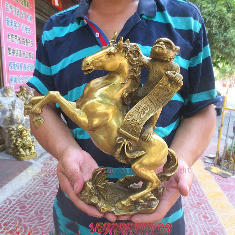 Grande entreprise de boutique à domicile | Bureau, home shop, lobby, buteur d'affaires, attire la chance, mascotte # HORSE avec singe, statue FENG SHUI en laiton