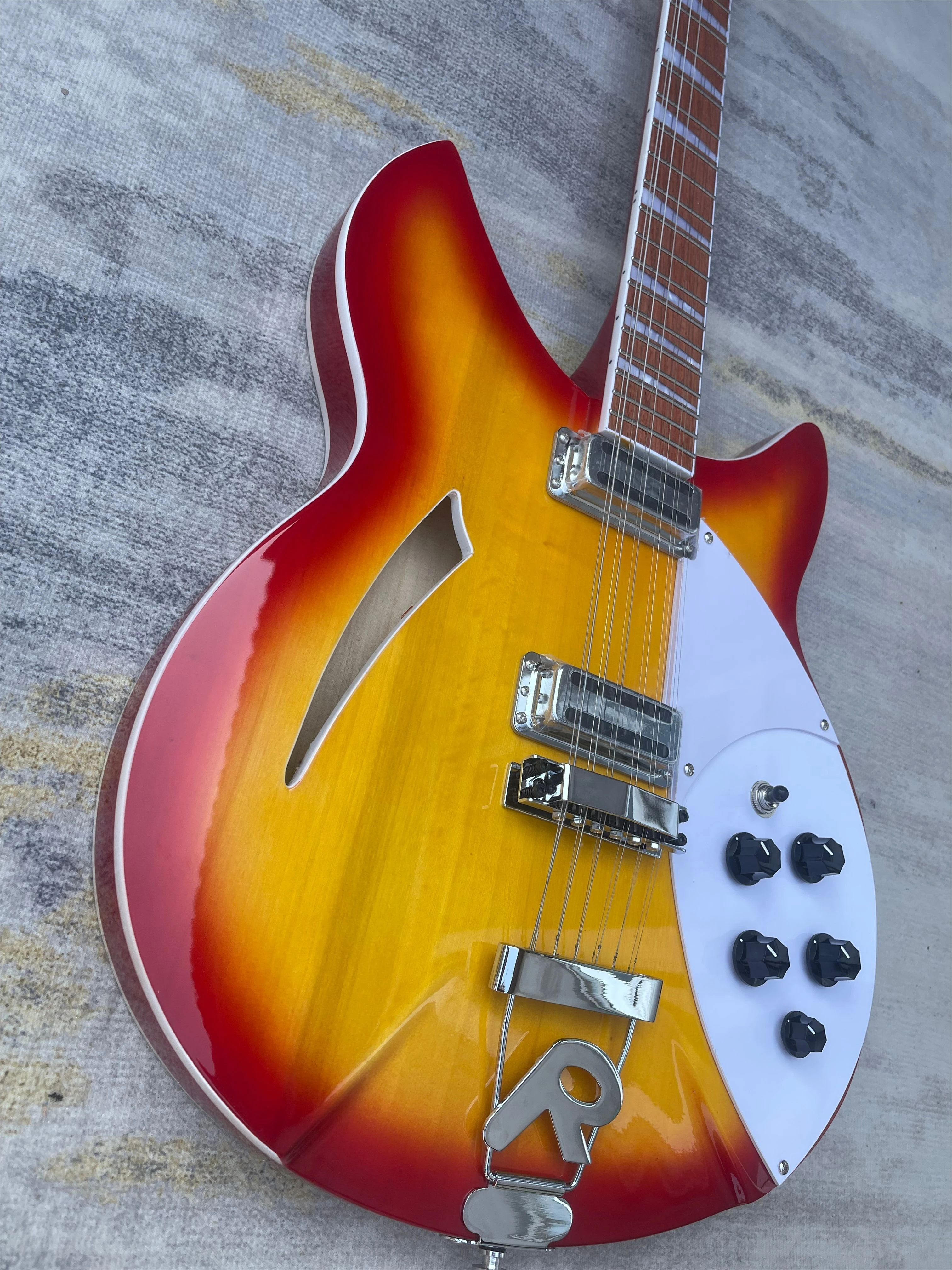 Sunburst 12 String Semi Hollow 360 Electric Guitar Dual Mini Pickups Chrome Hardware Double Point Vintage Guitar Free Shipping view 2