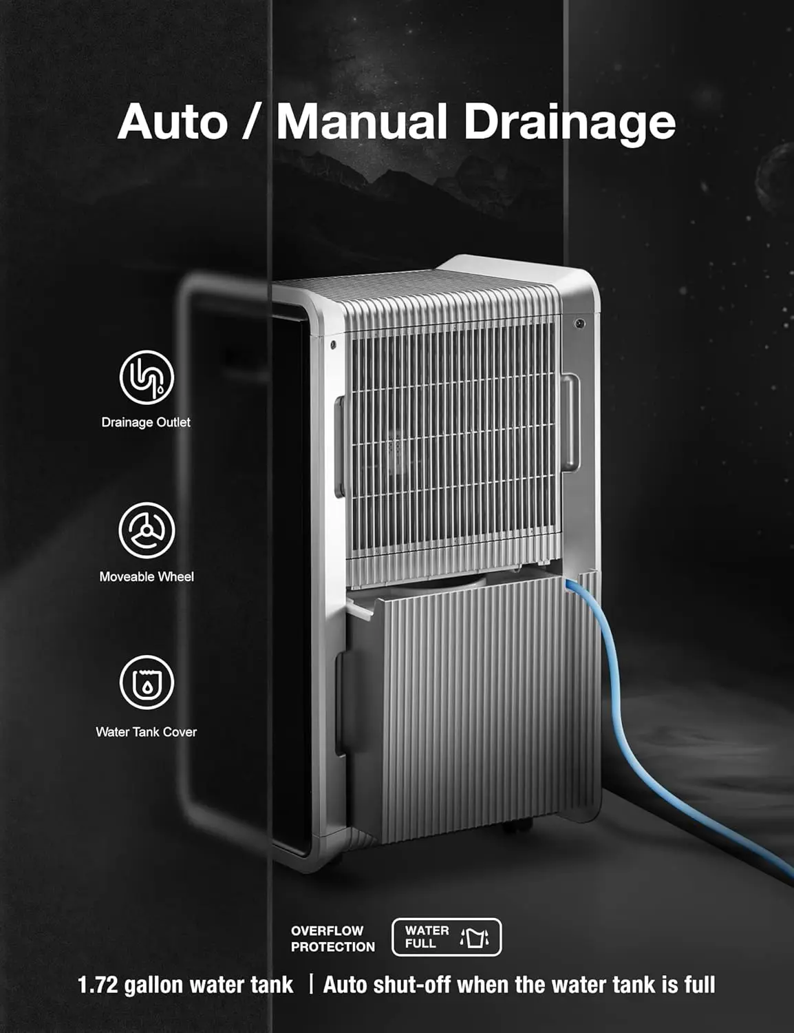 Dehumidifier for Basements, Home and Large Room with Auto or Manual Drainage | 50db Industry Leading Noise