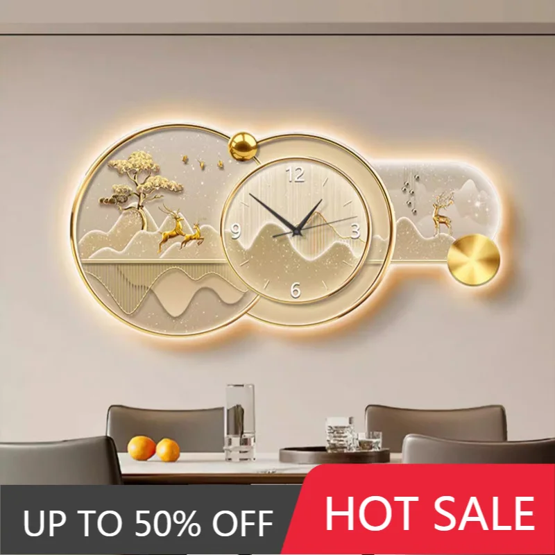 Modern Living Room Decoration Painting With Wall Clock Background Wall LED Silent Digital Clock Corridor Mural Lamp Wall Clock