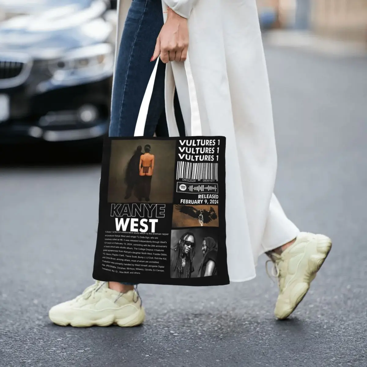 Kanye West Ty Dolla Sign Vultures 1 Album Tote Bags Women Handbag Canvas Student Rapper Hip Hop Rap Shoulder Grocery Bag