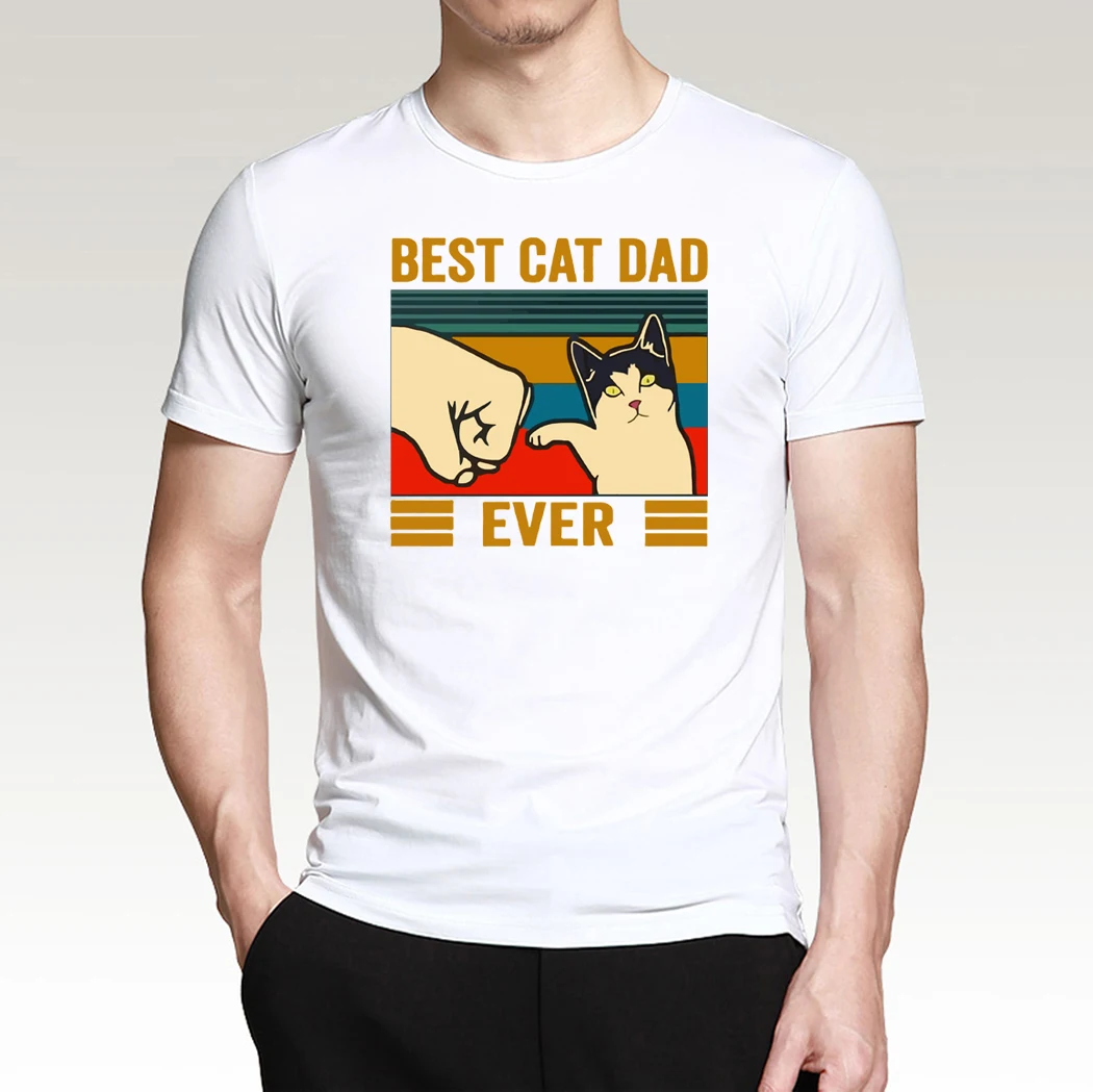 Best Cat Dad Ever Summer Men\'s T Shirt Cotton Short Sleeve Fashion Cute Streetwear Animal Cats Male Tops Casual Tshirt