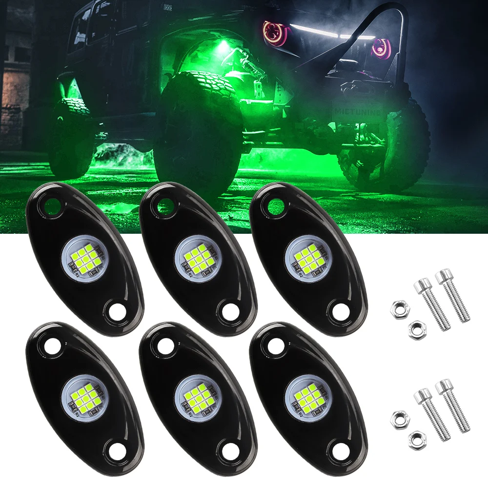 

6pcs Green Red Bule 9 LED Rock Lights Kit Car Atmosphere Lamp for Offroad Truck SUV 4x4 ATV Boat LED Underglow Trail Rig Lights