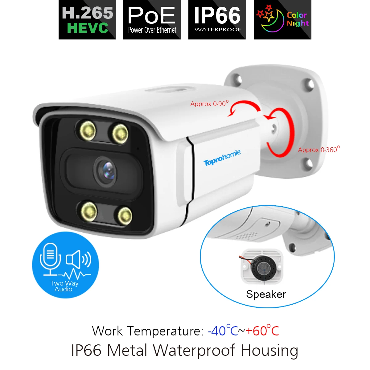 Imagem -06 - Toprohomie 8ch Poe Nvr Kit 4mp ai Cor Visão Noturna Áudio em Dois Sentidos à Prova D8água Câmera ip 8ch Sistema de Vigilância da Câmera de Segurança