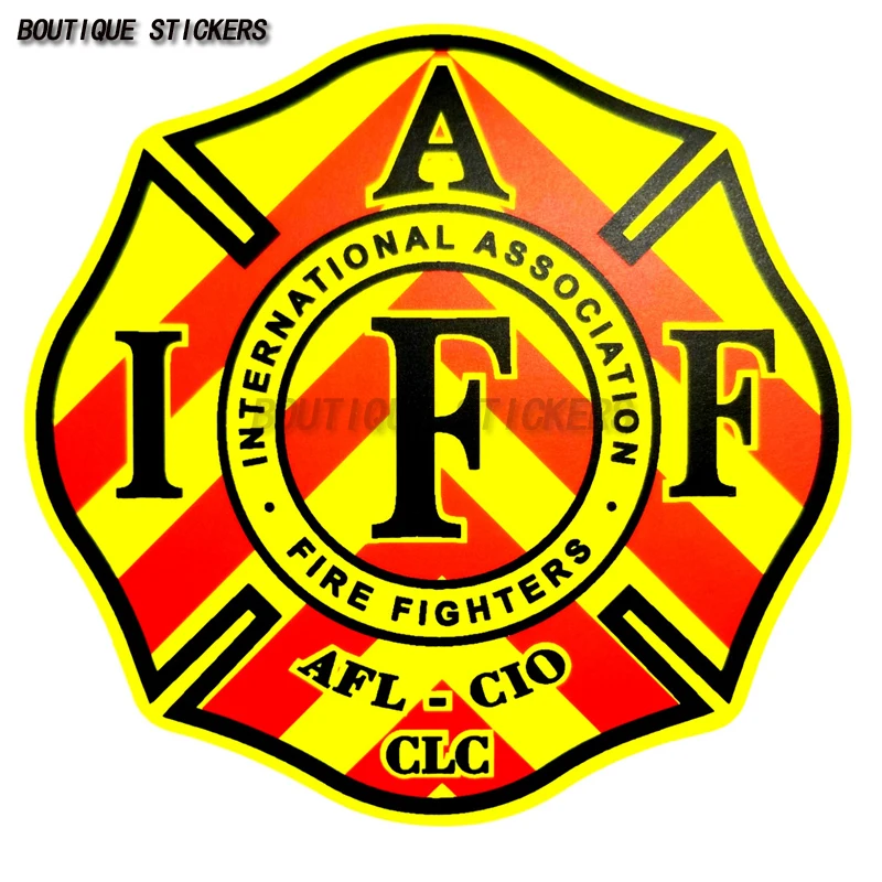 Fluorescent Yellow, Black IAFF Chevron, Malta Cross Fire Department First Responder, IAVFF Volunteer Fire Vehicle Sticker