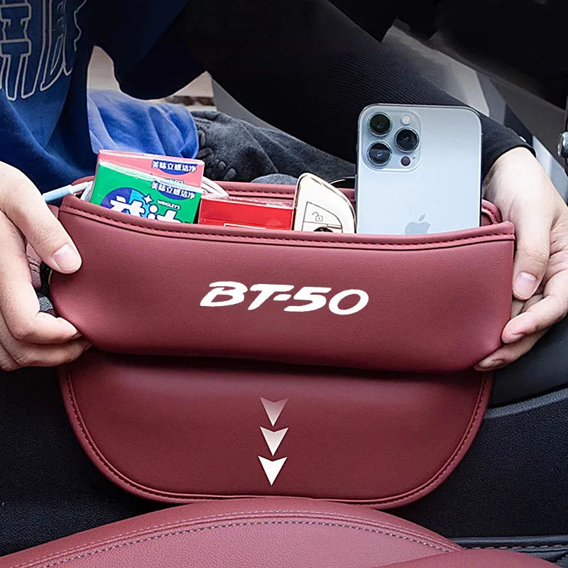 Leather Car Cup Holder Seat Side Pockets Storage Holder Auto Seat Gap Crevice Storage Box For Mazda BT50 BT-50 Emblem