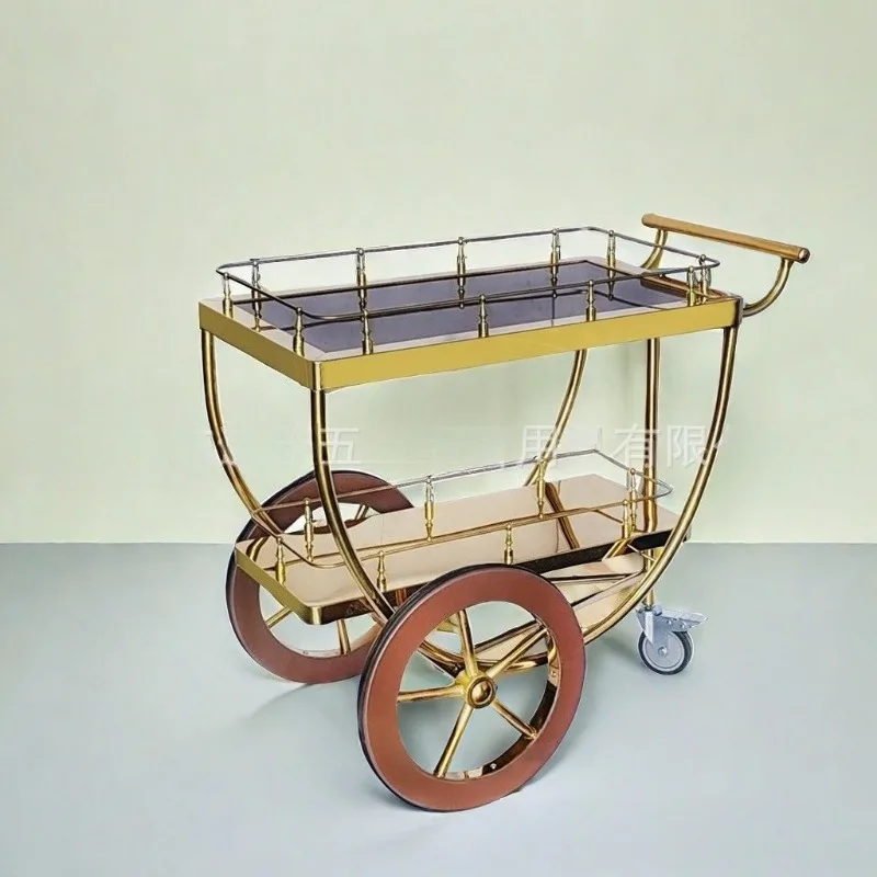 Hotel high-end wine cart Titanium stainless steel thickened food delivery cart European villa household trolley
