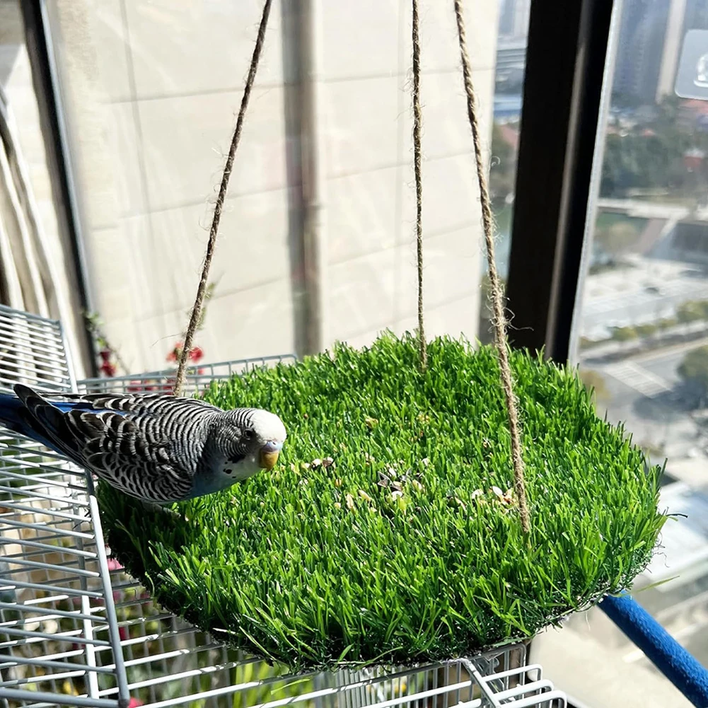 Mainan ayunan sangkar burung bayan dengan tempat tidur gantung, tikar rumput menggantung sangkar burung dengan kait besar mainan tikar mencari makan burung Lovebird Parkit