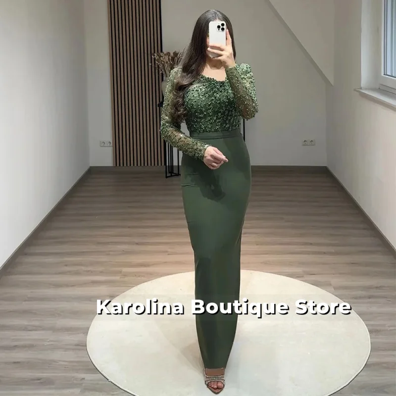 

Red Evening Dress Customized Pearls Long Sleeves Beading Sheath Cocktail Party Gown Formal Prom Dresses for Special Occasion