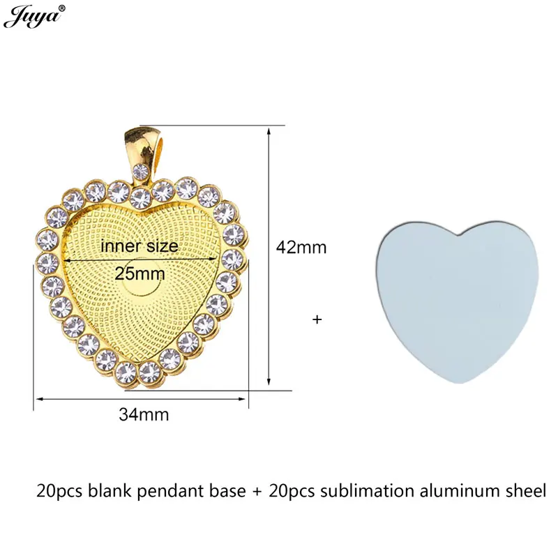 20pcs/set Blank Sublimation Pendant Base 25mm Heart Cabochon Bezels Tray Charms For DIY Heat transfer Jewelry Making Accessories