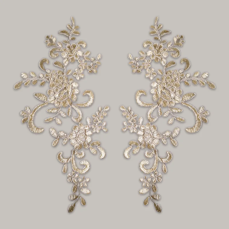 1 paio ricamo fiore Applique in pizzo cucire su Patch tessuto scollatura fai da te cucito decorazione abito artigianale accessori abito da sposa