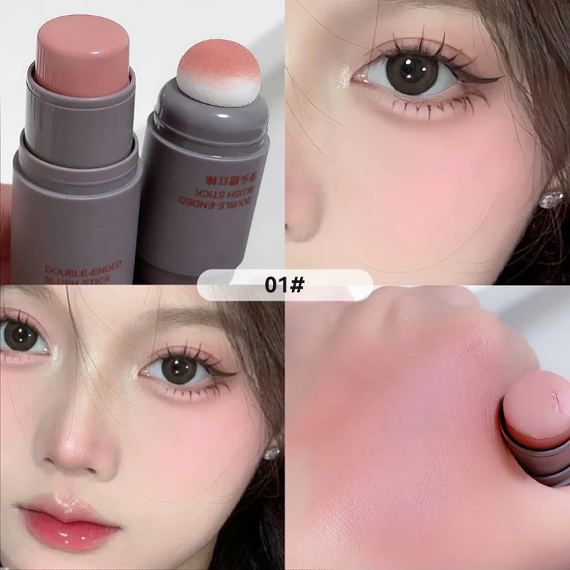 Double Head Sponge Monochrome Powder Blusher Light Natural Dual-use Durable Matte Rouge Powder Blusher Stick Women Cosmetics