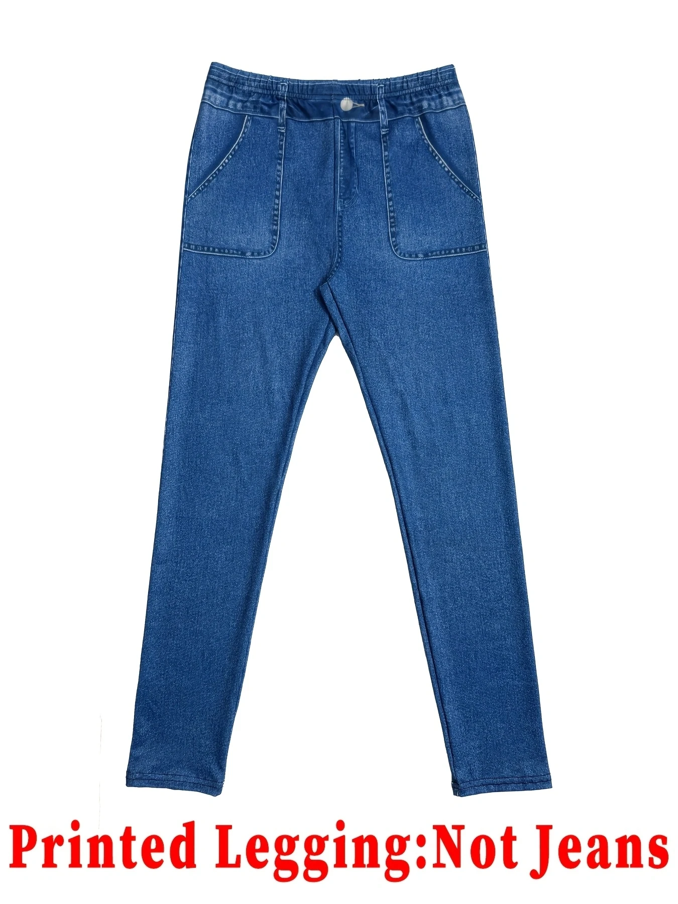 Damen-Leggings mit mehreren Taschen, hoher Taille und Kunst-Denim-Print, superelastische, nicht aus Denim gefertigte, figurbetonende, po-liftende Workout-Yogahose – Detail 4