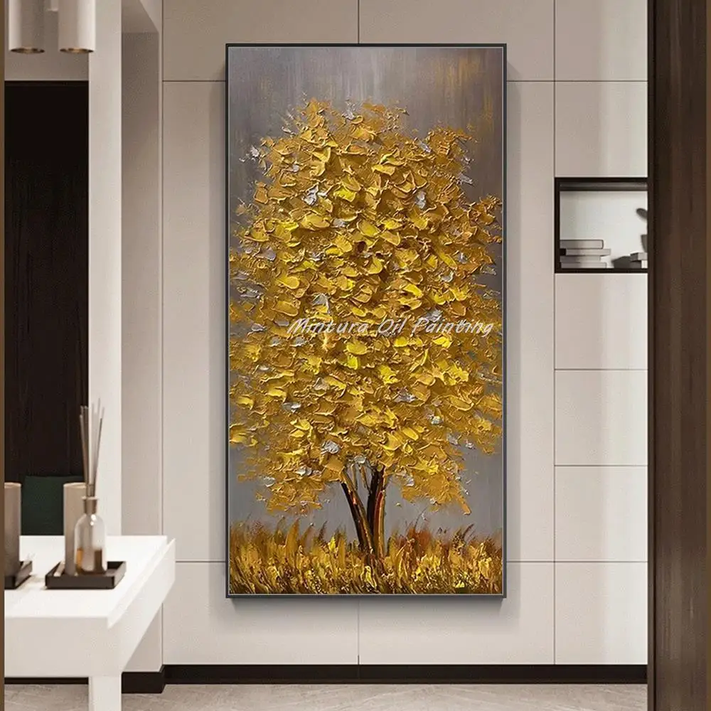 Mintura Handpainted 3D Gold Tree Oil Paintings on Canvas Modern Abstract Posters,Wall Art Picture,Room Decor,Entrance Decoration