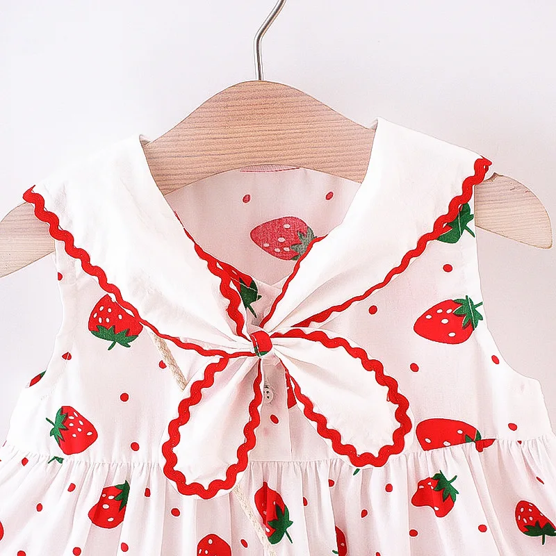 2/piece set of summer girls dress bag cartoon strawberry print tie lapel sleeveless princess dress for baby girls